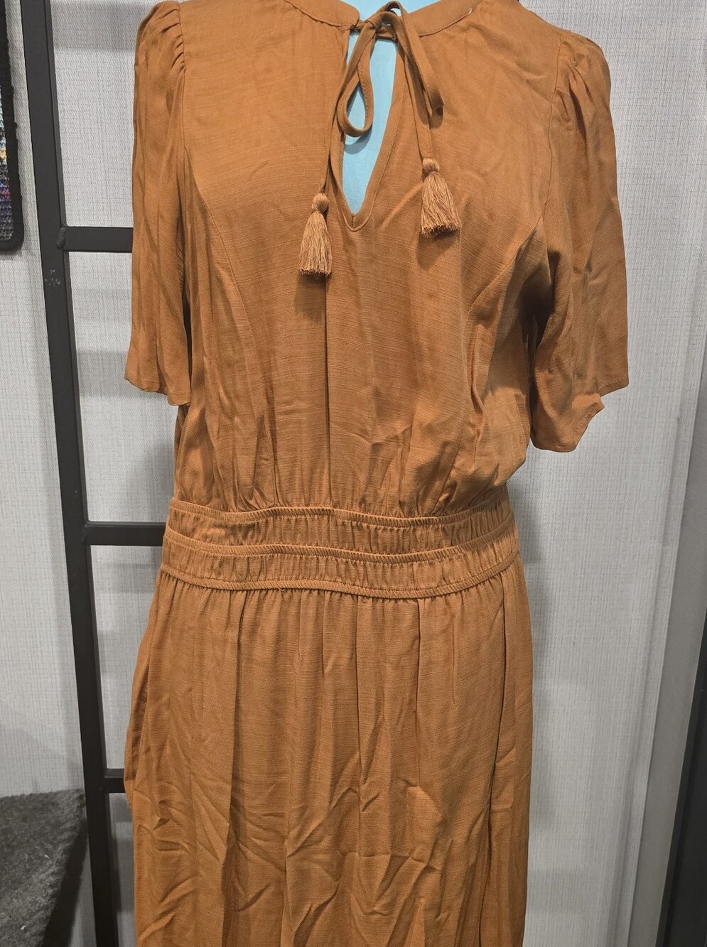 Knox Rose Rust Orange Midi Dress with Tassel Tie